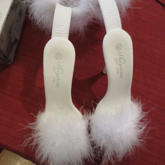 LAST CHANCE  NIB CUSTOM MADE White Double High Riding Ankle Cuff "Fufu" Heels - Picture 14 of 15